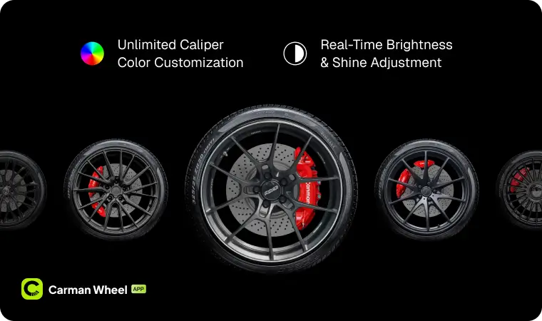 Custom brake caliper preview - Carman Wheel app with unlimited caliper color customization